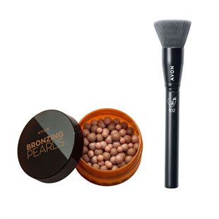 Avon Flacher Stippling-Pinsel & Bronzing-Puderperlen Warm